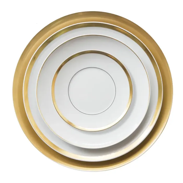 4tlg. Porzellan Teller-Set Shine Gold mit goldrand
